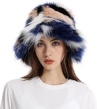 Fuzzy Rainbow Bucket Hat For Women Multicolor Fluffy Furry Faux Fur Hats Cute Fashion Winter Outdoor