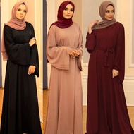 Women Islam Abaya Muslimah Dresses Wanita Long Sleeve Plain Kaftan Maxi Dress Loose Plus Size Middle Eastern Robe Dress Jubah Baju Muslimah Baju Raya 2022