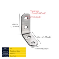 L Bracket Corner Brace(25/40/62.5/100mm 1/1.57/2.46/3.94 inch) Stainless Steel L Brackets for Shelves Metal Corner Bracket Small Right Angle Bracket for Wood Furniture Chair Drawer Cabinet 1pcs