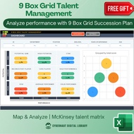 Excel Template - 9 Box Grid Talent Management Template (Free 12-in-1 Bundle Excel Course Books)