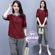 Set Akira Kotak / Baju Setelan Wanita Terbaru 2021 One Set Original Realpict Kekinian Stelan Casual Atasan Dan Celana Set Wanita Dewasa Muda / Set Wanita Termurah Terbaru Jumpsuit &amp; Playsuit Bisa Bayar Ditempat [ COD ]