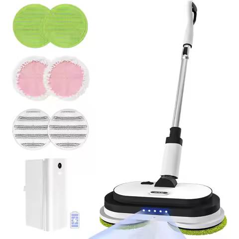 Cordless Electric Mop, Floor Cleaner with LED Headlight & Water Sprayer, Up to 60 Mins Detachable Ba