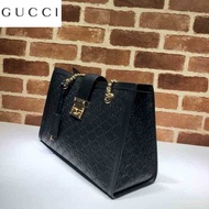 LV_ Bags Gucci_ Bag Shopping Double Embossed Black Leather Medium Shoulder 479197 YVFA