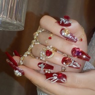 New Style Red Wearable Nail Patch Flash Diamond Festive Manicure Finished Product Detachable Finger 