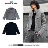 Jacket DENIM JEANS BOXY JACKET UNISEX- Zipper Hem 2 Colors