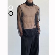 Men's Mesh Layering Shirt 2025 Summer Long Sleeve Sun Protection Top Stacked Neck Design