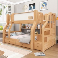 [🔥Free Delivery🚚🔥]Wood Bed Frame Bunk Bed Children's Bed Upper and Lower Bed High and Low Bed with Drawer Bed Frame with Mattress with Bookshelf with Cabinet Single/Queen/King Bed Frame