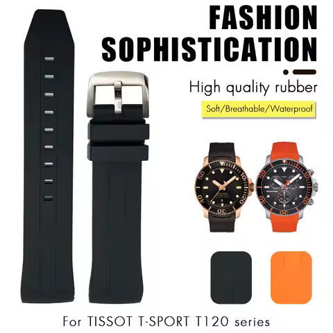 Soft Rubber Silicone Watchband 22mm 21mm Fit for Tissot T120 Seastar T120417 Series Orange Black Wat