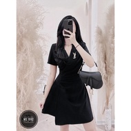 Office vest dress with diagonal flap and ruffled waist + Bigsize stone pin 55-85kg MS:1992