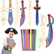 MOKIDO Pack of 8 Wooden Pirate Swords, Children's Wooden Swords, Pirate Sabre Wood Crafts, Self Crea