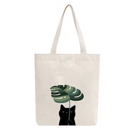 Túi Tote Vải Canvas Mộc GINKO có dây kéo khóa ( túi con ) from basic In Hình Cat With Leaf M09