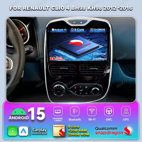 Android 15 Car Radio For Renault Clio 4 BH98 KH98 2012 -2016 Viedo Player QLED Stereo Navigation Mul