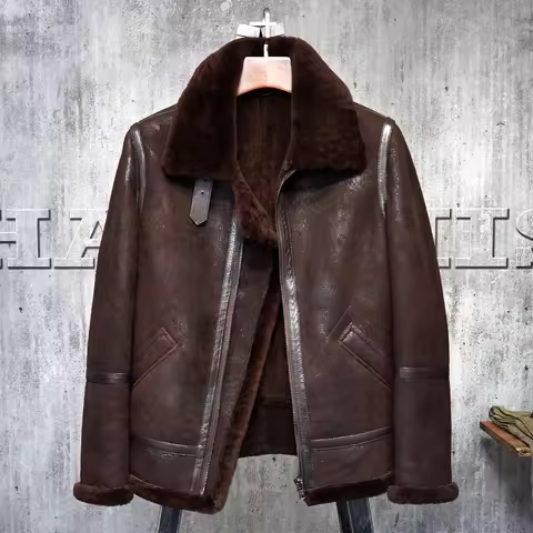 Denny&Dora Improved Bomber Shearling Flight Jacket Military Style American Pilot's Leather Clothing 