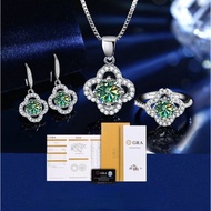 [With Gra Certificate] Real Moissanite Set s925 Silver 4 Carat Four-leaf Clover Dark Green Moissanit