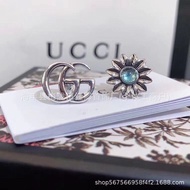 Ready Stock#古加/G Home High Version Retro Letter Earrings Fashionable Double G Earrings Heart-Shaped 