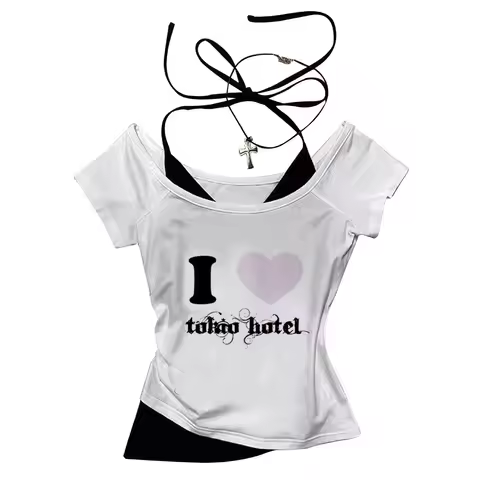 Tokio Hotel crop top corset y2k harajuku gyaru vintage 2025 girls tshirt