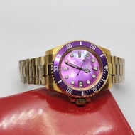 精工 Seiko 自動機械芯 automatic movement custom seiko mod  藍寳石玻璃  紫圈 紫貝殼款錶盤改款金色殼40mm總統帶20mm submariner gmt 