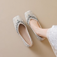 Wei Girl 5933-20 Square Toe Rhinestone Flat Shoes - Perfect for Weddings