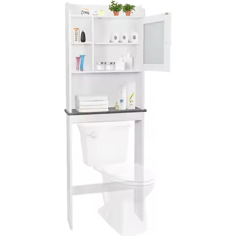 Over Toilet Bathroom Organizer 4-Tier Over The Toilet Storage Cabinet with Adjustable Shelves and Te