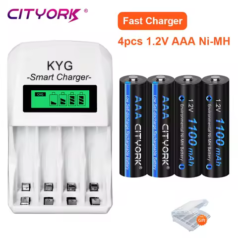 CITYORK 1.2V AAA Rechargeable Battery HR03 AAA Cell 1100mAh NiMH AAA Batteries With Battery Charger+