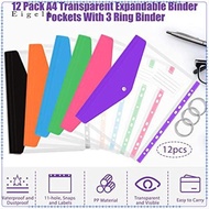[Eigell] 12 Pieces A4 Binder Pockets Includes 3 Book Rings 11 Holes Contract Folders