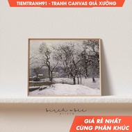 Tranh treo tường Vintage Winter Landscape Snowy French Village Painting #182 tặng kèm đinh treo nhận