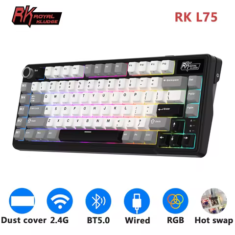 RK ROYAL KLUDGE L75 Five Shortcut Keys Customizable Mechanical Keyboard Gasket Structure Tri-mode RG