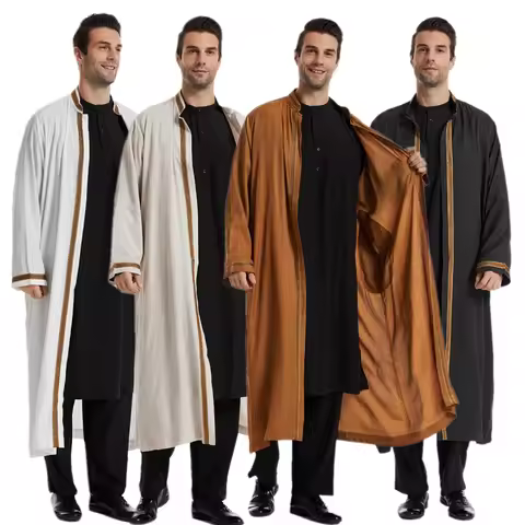 Middle East Clothing Men Traditional Jubba Thobe Stand Collar Cardigan Robe Dishdasha Kaftan Muslim 