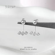 Stud Love Bloom | Three-Heart Earrings (Plug-In Type) Size 11x16 Mm. 92.5% Pure Silver Real Pair