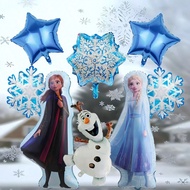 8pcs Frozen-Themed Aluminum Foil Balloon Set Featuring, Anna, And Olaf-Shaped Balloons, Blue Star An
