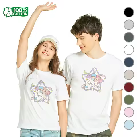 Sanrio LITTLE TWIN STARS Kiki Lala Matching Set T-Shirt 100% Cotton Soft Fabric Crew Neck Unisex Top