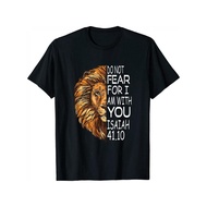 Mens Christian T-Shirt - Isaiah 41: 10 Bible Verse & Lion of Prohibition Symbol - Fear God Not Scrip