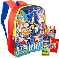 Sonic the Hedgehog Backpack for Kids - 15" Sonic Backpack Bundle with Battle Party Stickers, Super Mario Stickers, and More (Sonic Backpack for Boys)