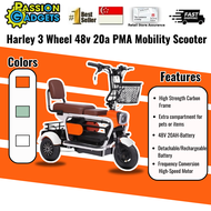 Harley 3 Wheel 48v 20a PMA Mobility Scooter Long Seat With Storage Aid Personal Electric Commuter Large Storage