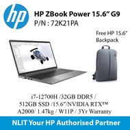 HP ZBook Power 15.6 Inch G9 72K21PA ( i7-12700H /32GB DDR5 / 512SSD / 15.6" Display/8GB Graphics/1