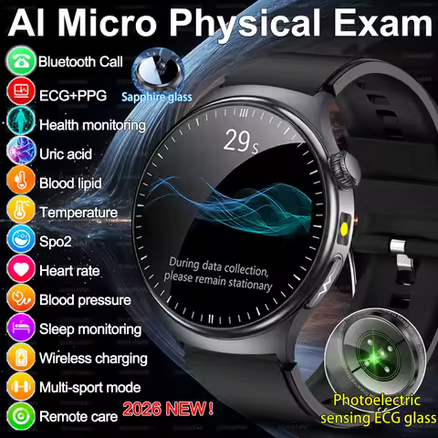 New Body Fat Analysis Health Smart Watch ECG+PPG Uric Acid BP Blood Oxygen Clock Call Sapphire scree