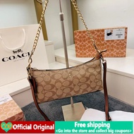 (With Box) 2024 New Original COACH Handbag Women's Pu Leather Tote Bag Classic Sling Bag Cosmetics Bag Authentic White Shoulder Bag Korean Fashion Student Large Capacity Shopping Bag Work Bag