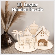 3D Easter Wooden Puzzle Desktop Decoration House Rabbit DIY Wooden Craft Puzzle Children's Puzzle Model Toy Easter Jewelry