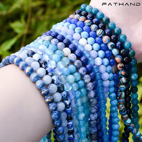 Blue Natural Stone Bead Apatite Lapis Lazuli Jaspers Tiger Eye Agates Quartz Turquoises For Jewelry 
