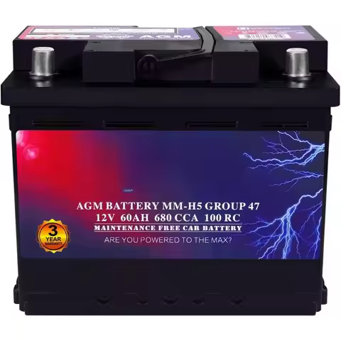 MM-H5 Start and Stop Car BCI Group Size 47 12V 60 AH, 100RC, 680 CCA Rechargeable AGM Car Battery