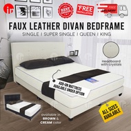 LZD [INNDESIGN.] FAUX LEATHER PVC BED FRAME WITH CRYSTAL / DIVAN BED FRAME (Fully Assembled and Free Delivery)