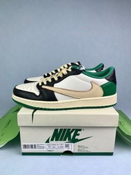 Travis Scott x Air Jordan 1 Low 白黑綠 DM7866-128 男女款休閒運動鞋