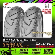 TAYAR KOMBO DELI/SWALLOW TUBELESS TYRE SB128 SAMURAI 90/80-17 + 120/70-17 FOR RS150 RSX Y15ZR Y16ZR 