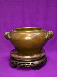 古董大明宣德年製 紫銅製蝙蝠香爐 重2.13公斤闊17cm高8cm，造型精美