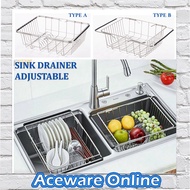 Stainless Steel Sink Drainer Expandable Dish Drying Rack Dish Drainer Drain Basket Rak Pengering Sin