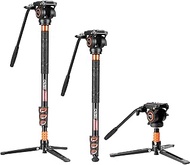 Cayer FP34 Monopod with Feet, 71 inch Aluminum Telescopic Camera Monopod with Fluid Head and 3-Leg T