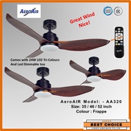 [CDC SG60] AEROAIR Dimmable AA320 BLACK/WHITE  35"/46"/52" DC Motor Ceiling Fan 24W LED Great Wind S