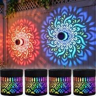 SolarMandalaLightsOutdoorWall,Seven-ColorChangingSolarMandalaProjectorLight,OutdoorWaterproofMetalFe
