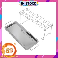 Globedealwin Stainless Steel Chicken Wing Leg Rack BBQ Grill Holder Drip Pan Barbecue WP