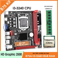 B75 LGA 1155 Motherboard Set With i3 3240 And 1*8GB DDR3 1600MHZ Desktop RAM NVME M.2 WIFI M.2 Interface Kit
